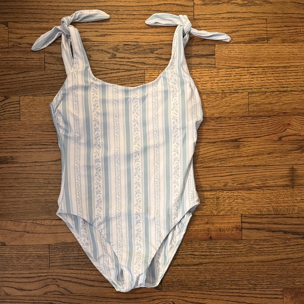 Minnow women’s Blue and White Striped Swimsuit